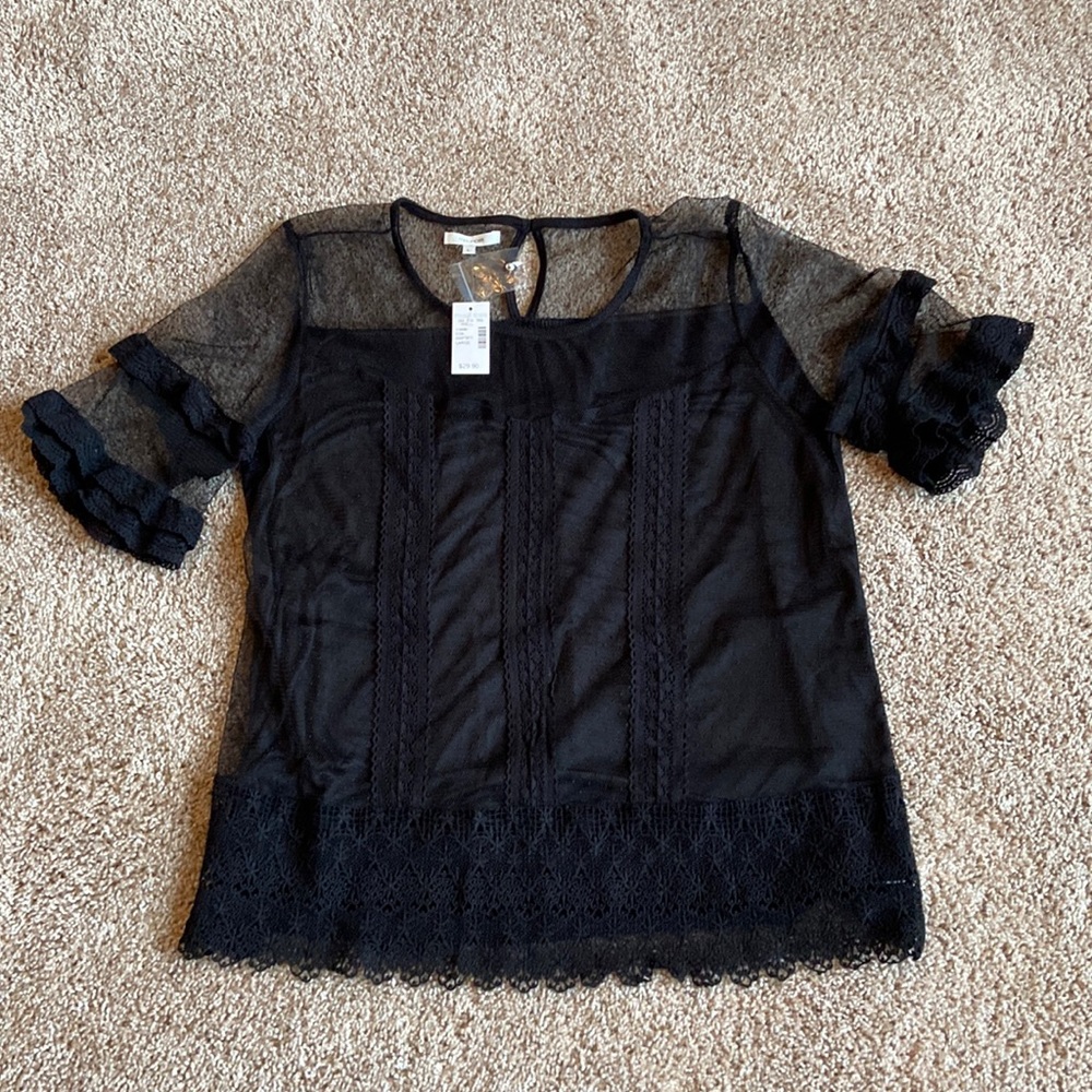 Maurices Black Sheer Ruffle Sleeve Top Size L